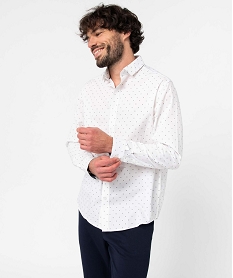 chemise homme coupe droite a motif fleuri blanc chemise manches longuesD341101_1