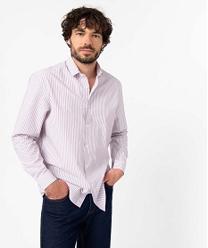 chemise homme rayee a manches longues rose chemise manches longuesD341401_1