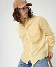 GEMO Chemise homme à manches longues en lin mélangé jaune standard