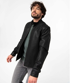 blouson homme biker en cuir imitation noirD345401_1