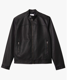 blouson homme biker en cuir imitation noirD345401_4