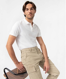 polo homme a manches courtes en maille piquee blanc polosD346101_1