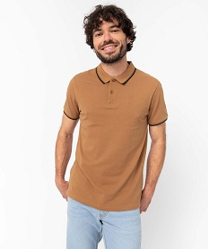 GEMO Polo homme à manches courtes et finitions contrastantes Brun
