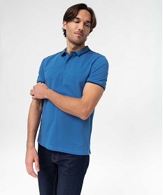 polo homme a manches courtes et finitions contrastantes bleu polosD346501_1