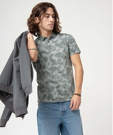 GEMO POlo homme à manches courtes et imprimé feuillages Vert