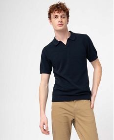 polo homme a manches courtes en maille piquee bleuD347901_1