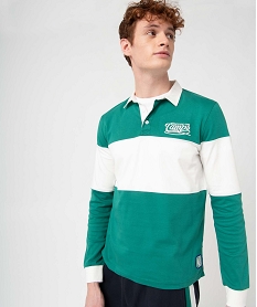 polo homme a manches longues bicolore - camps united vert polosD348101_1