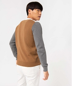 pull homme tricolore en coton beige giletsD348201_3