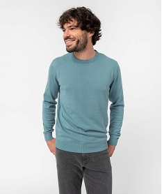 pull homme a col rond en coton bleu pullsD348701_1