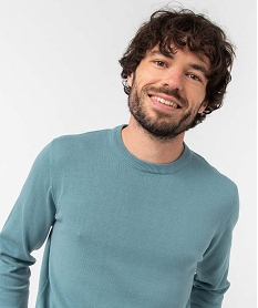 pull homme a col rond en coton bleuD348701_2