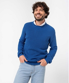 pull homme en maille unie bleuD349001_2