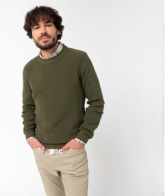 pull homme en maille unie vert pullsD349101_1