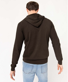 pull homme en maille cotelee a capuche brun pullsD349701_3