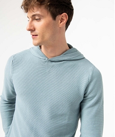 pull homme en maille cotelee a capuche bleuD349801_2