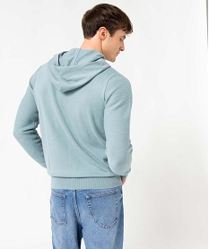 pull homme en maille cotelee a capuche bleu pullsD349801_3