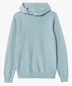 pull homme en maille cotelee a capuche bleu pullsD349801_4