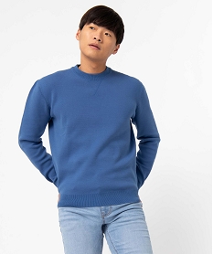 pull homme a col rond en maille unie bleu pullsD350101_1