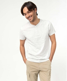 tee-shirt homme col tunisien a manches courtes blanc tee-shirtsD351701_1