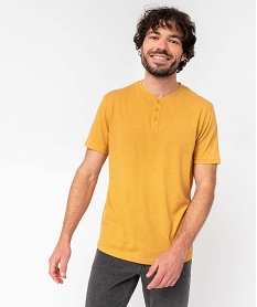 GEMO Tee-shirt à manches courtes et col tunisien homme Jaune