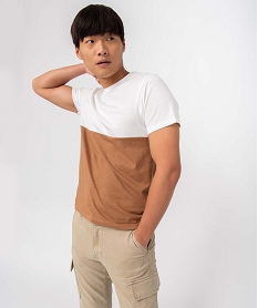 tee-shirt homme bicolore a manches courtes brun tee-shirtsD352401_1