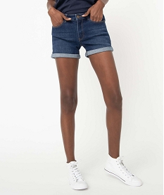 short femme en jean avec revers cousus bleuD357901_1