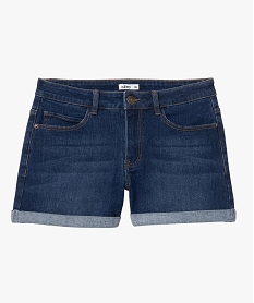 short femme en jean avec revers cousus bleuD357901_4