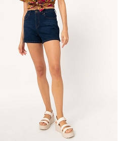 short femme en jean coupe large fendu sur les cotes bleu shortsD358101_1