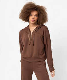 GEMO Sweat femme court avec capuche Brun