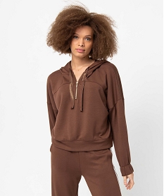 sweat femme court avec capuche brunD358701_1