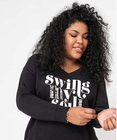 sweat femme grande taille col v et imprime noir sweatsD358801_2