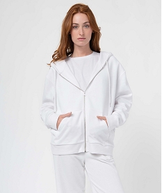 sweat femme zippe a capuche coupe oversize blancD360201_1