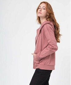 sweat femme zippe a capuche coupe oversize roseD360301_1