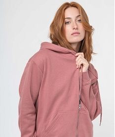 sweat femme zippe a capuche coupe oversize roseD360301_2