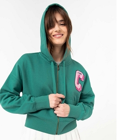 sweat femme zippe coupe ample et courte - camps united vert sweatsD360401_2