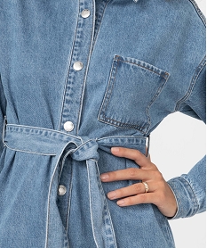 robe femme en jean boutonnee sur l’avant avec ceinture bleu robesD367301_2