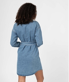 robe femme en jean boutonnee sur l’avant avec ceinture bleu robesD367301_3