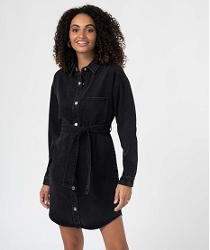 robe femme en jean boutonnee sur l’avant avec ceinture noirD367401_1