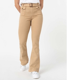 pantalon femme en toile extensible coupe bootcut beige pantalonsD369801_1