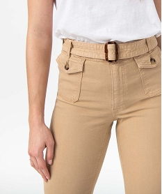 pantalon femme en toile extensible coupe bootcut beige pantalonsD369801_2