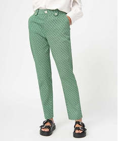 pantalon femme imprime coupe straight esprit 70s vert pantalonsD370201_1