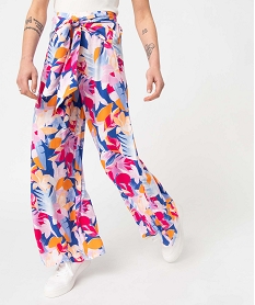 GEMO Pantalon femme à motifs fleuris coupe flare Imprimé