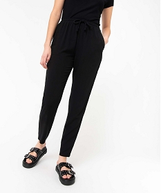 pantalon femme en viscose fluide avec ceinture elastique noir pantalonsD371801_1