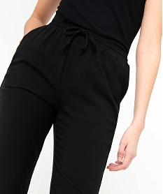 pantalon femme en viscose fluide avec ceinture elastique noirD371801_2