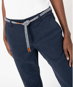 pantalon femme en coton extensible avec ceinture corde bleu pantalonsD372301_2