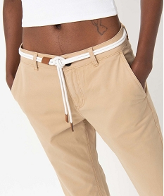 pantalon femme en coton extensible avec ceinture corde beige pantalonsD372401_2