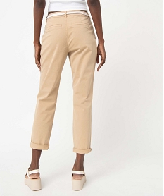 pantalon femme en coton extensible avec ceinture corde beige pantalonsD372401_3