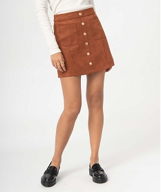 GEMO Jupe femme avec boutons fantaisie toucher peau de pêche marron vif