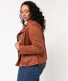 GEMO Blouson femme grande taille esprit biker en suédine Orange