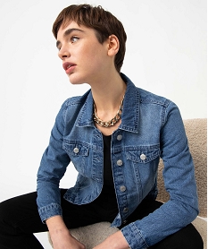 GEMO Veste en jean femme coupe droite bleu vif