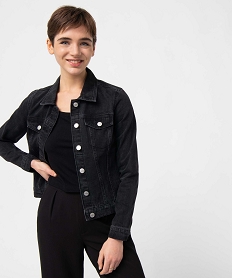 veste en jean femme coupe droite noir vestesD377401_2